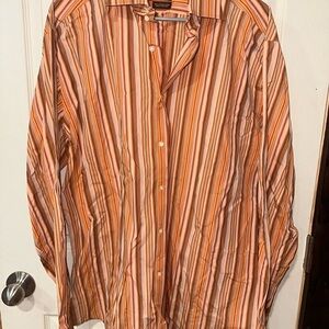 Tailorbyrd Men's Striped Orange Button Down Shirt